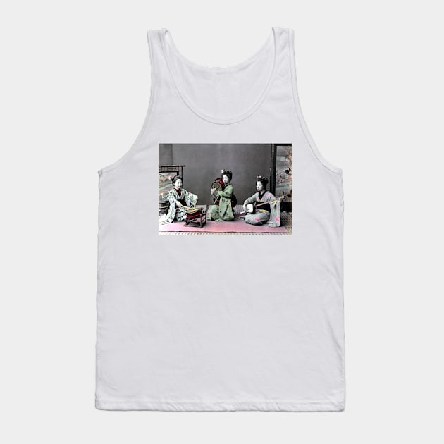 Three Japanese Women & Musical Instruments 1870s–1890s Tank Top by rocketshipretro